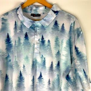 YATTA GOLF Subtle Pines Trees Men’s‎ XXL Golf Polo White Blue Green